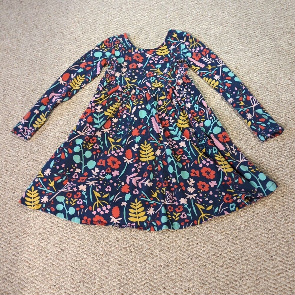 Hanna Andersson Long Sleeve Skater Dress Girls 140 US 10 Floral Colorful Pockets